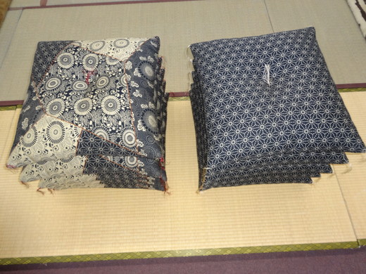 ワタセの手作り座布団　和柄の粋５枚組　　「藍三昧　刺し子」